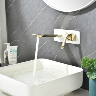 Встраиваемый смеситель для раковины Lemark Mista LM6426WG с донным клапаном белый/золото